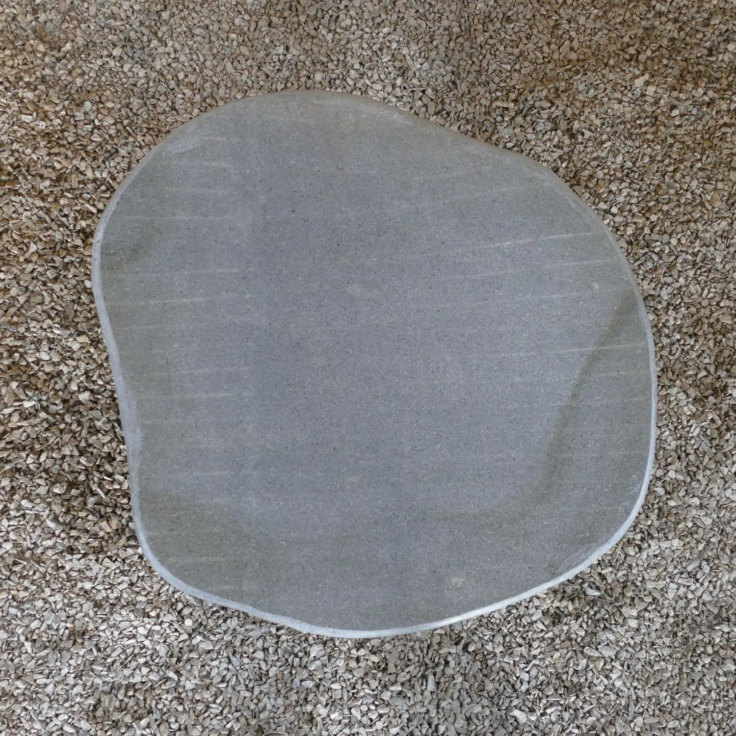  Product image 2 of the product “Unique round flat Table, made from Riverstone slate with teak feet, approx dia. 80cm, 30cm height and 6cm thickness ”